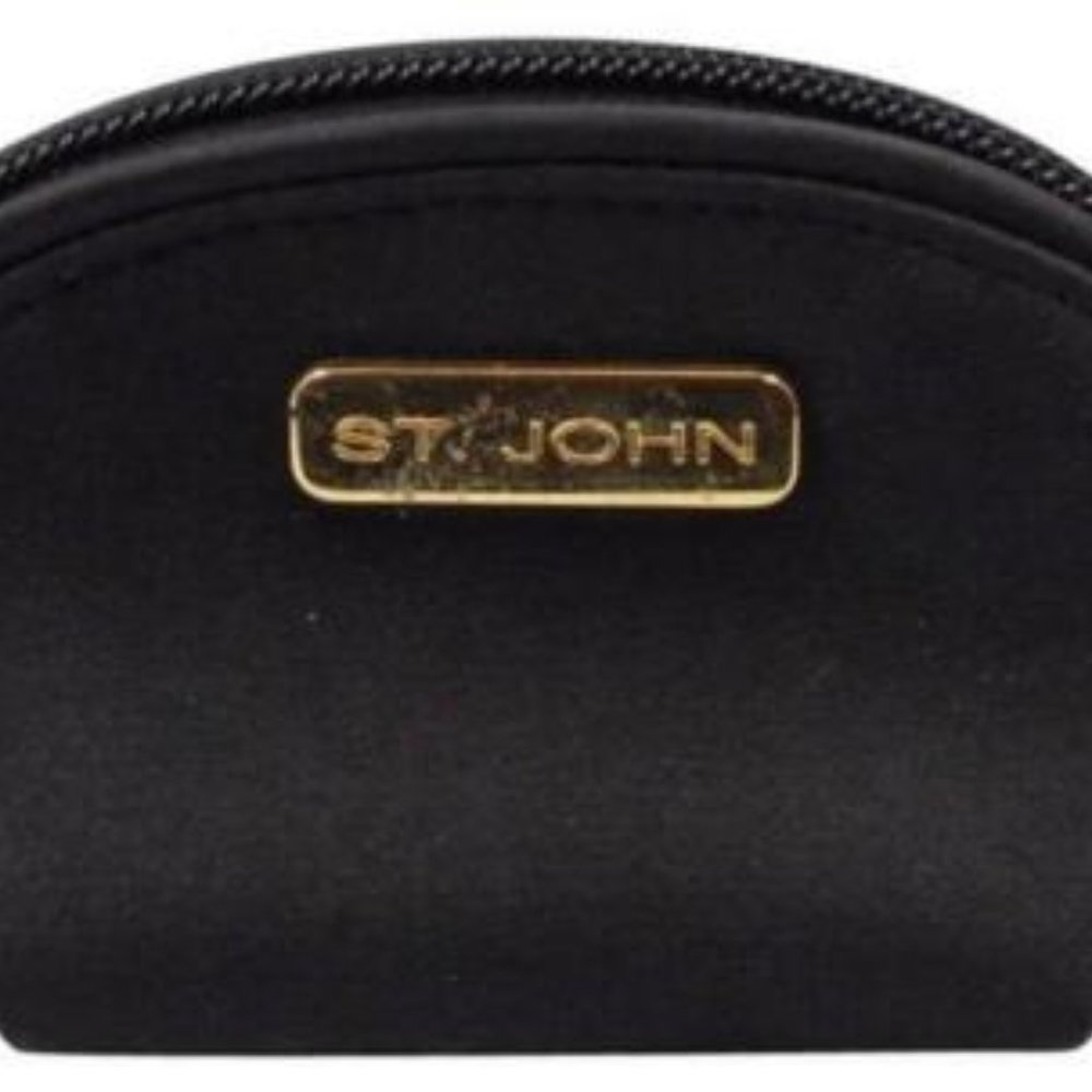 NEW St John Coin Purse Black Nylon Fabric Zipper Logo Goldtone Hardware